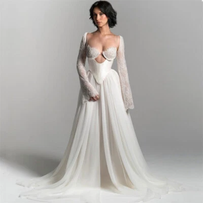 Elegant A-Line Wedding Dresses Long Sleeved Backless Lace Appliques Bridal Gowns - Image 1 of 4