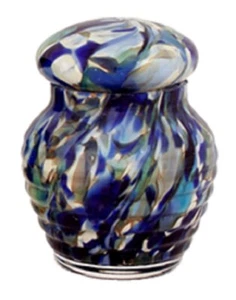 Urna de cremación funeraria pequeña/sake de 12 pulgadas cúbicas de cristal azul océano mezclado - Imagen 1 de 1
