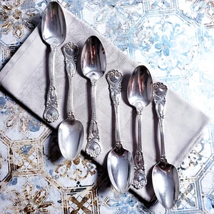 TIFFANY & CO Sterling Silver SET OF 6 Monogrammed 5.75" Teaspoons Dessert Coffee - Picture 1 of 7