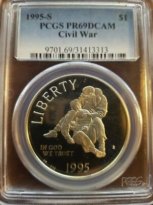 1995 S PCGS PR69DCAM Civil War Commemorative Silver Dollar - Image 1 of 2
