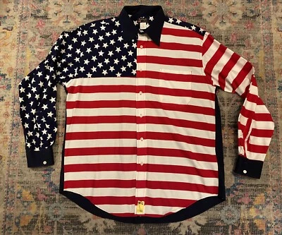 VTG NWT Mens LG Ruddock Western American Flag Button Up Shirt MADE IN USA NEW - Image 1 of 4