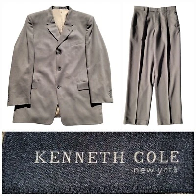 Traje Kenneth Cole 2 Piezas Para Hombre 44L Pantalones 34X32 Beige Lana Tres Botones Sin Ventilación Foto 1 de 4