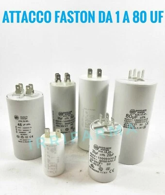 Condensatore di spunto marcia e avviamento motori monofase 1 a 80 UF 450V Faston - Imagen 1 de 4