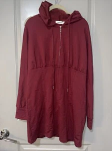 Women's Long Hoodie Casual Zip up Sweatshirt Large No Pockets Burgundy L - Picture 1 of 9