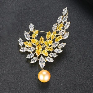 Pearl Pin Copper Inlaid Zircon Women's Banquet Accessories Gold Plated Jewelry - Imagen 1 de 8