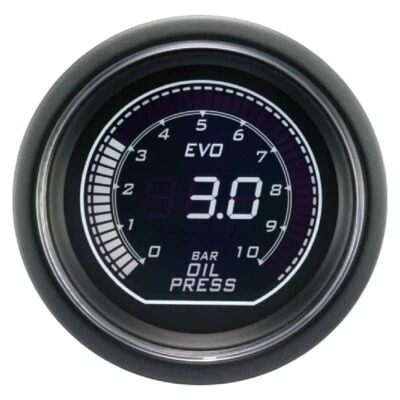 EVO 52mm 2-1/16" Digital Oil Pressure Gauge 0 ~ 10 BAR White & Green LCD - Image 1 of 4