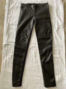 MARCIANO BY GUESS Elite Genuine Leather Mid Rise Leggings Jet Black Sz 0 Skinny - Picture 1 of 6