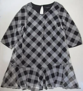 Lane Bryant Flounce Hem Chiffon Dress Women Plus 16 20 22 24 Black/Gray 1x 2x 3x - Picture 1 of 7