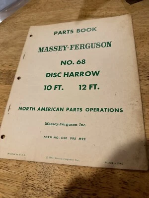 Vintage 1961  Massey Ferguson  No. 68 Disc Harrow 10ft 12ft  Parts Book - Image 1 of 4