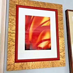 Gold LEAF pressed metal over Wood Frame large 26” Abstract signed photography 