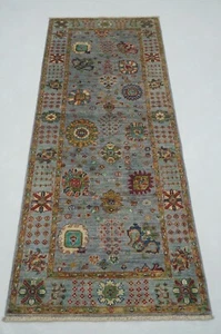 3 x 7 ft Blueish Gray Waziri Afghan Hand knotted Transitional Runner Rug - Picture 1 of 15