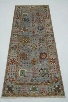 3 x 7 ft Blueish Gray Waziri Afghan Hand knotted Transitional Runner Rug - Image 1 of 4