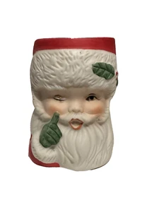 Jardinera portavelas Jasco Sweet Keepers 1980 porcelana guiñando el ojo Santa Sshhh - Imagen 1 de 3