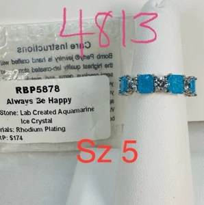 NIB Ring Bomb Party Sz5 RBP5878 Always Be Happy LC Aquamarine Ice Crystal - Picture 1 of 7