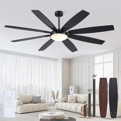 72 Inch Large Ceiling Fans with Lights, Modern Black Ceiling Fans with 8 Wood... - Image 1 of 4