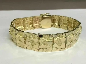 14k Yellow Gold Plated Handmade Adorable Men's Nugget Bracelet 8.5" Inch - Picture 1 of 11