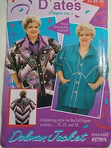 Plus Size D'ates D'signs Inc Dolman Jacket Pattern No.3759X  Sizes 1X 2X 3X  - Picture 1 of 2