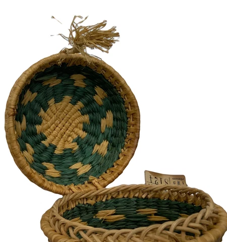 Vintage Minature Woven  Basket w/ Hinged Lid Cover