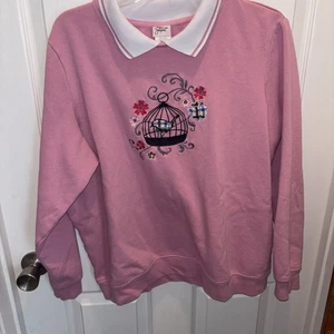 Pullover Abuela Core Vintage Pájaro en una Jaula Bordado Rosa XL Con Cuello - Imagen 1 de 5