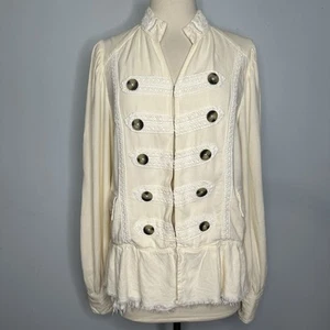 Free People Anthropologie Ariana Military Ruffle Lace Trim Boho Jacket Ivory S - Picture 1 of 18