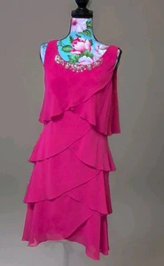 SLNY Damen rosa verziert Midi formell Cocktail und Party Kleid 8 fuchsia - Bild 1 von 13