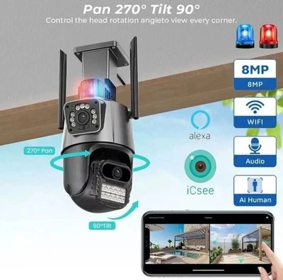 TELECAMERA IP 6MP ESTERNO WIFI PTZ 2 TELECAMERE IN 1 DOPPIO SCHERMO 8X ZOOM NVR - Immagine 1 di 4