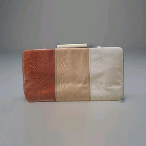 RARO Bolso sin asas vintage Judith Leiber Lagarto Bolso de noche Hueso con cierre plateado  - Imagen 1 de 10