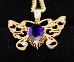 Amethyst, Natural Cambodian Zircon Butterfly Pendant In 14K Overlayed Sterling S - Picture 1 of 21