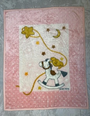 Manta Rosa Visón Bebé De Colección Rara Caballo Mecedor Estrellas Luna Rodeo Lovey Foto 1 de 3