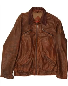 CHEVIGNON Mens Leather Jacket UK 44 2XL Brown Leather AM02 - Picture 1 of 3
