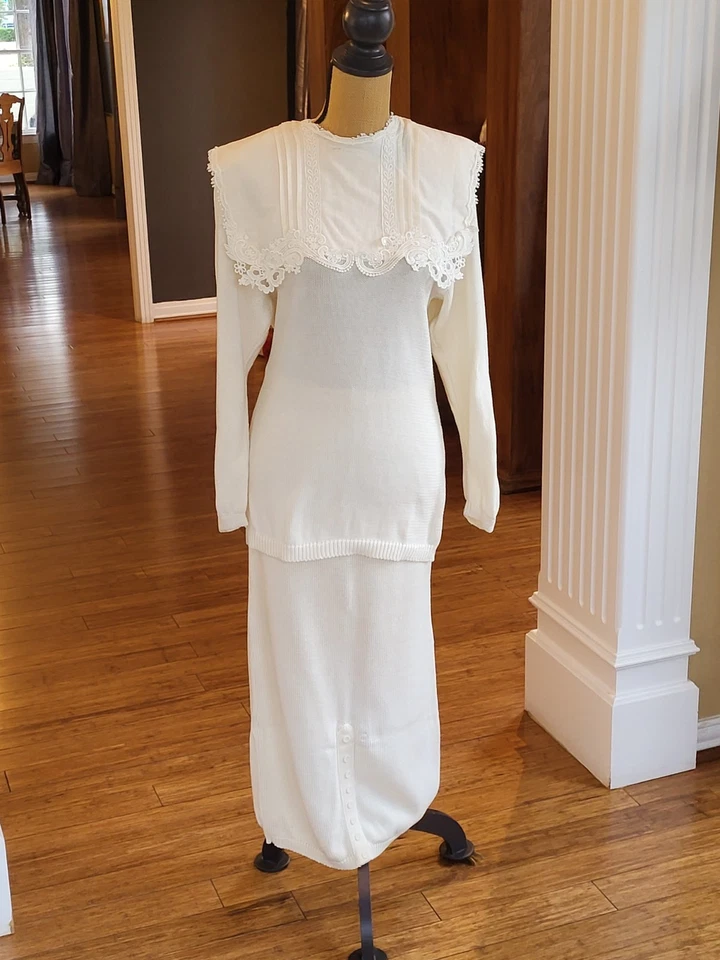 Unbranded Vintage 80s Ivory Acrylic Sweater Knit Skirt Set Medium - Image 1 of 4