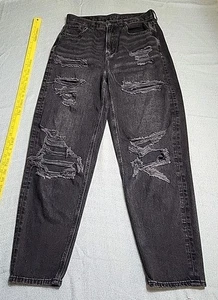 Pantalones de mezclilla American Eagle para mujer 2R relajados mamá negros desgastados estilo retro Y2K años 90 - Imagen 1 de 12