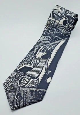 Gravata The Beatles Ticket To Ride designer de seda preta EUA Manhattan - Imagem 1 de 4