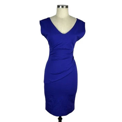 Mini Vestido DIANE VON FURSTENBERG DVF Azul Vibrante Bevin Vaina Acanalada Talla 4 Foto 1 de 4