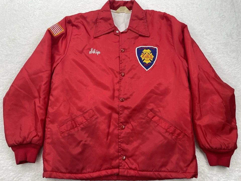 Vintage 90s Neff Red Alden Fire Dept. Varsity Jacket Adult Size Medium Button Up - Image 1 of 4