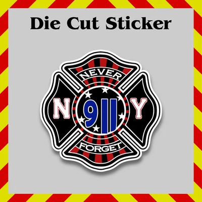 JEK SERVICES COMPANY Never Forget Firefighter Sticker, 9/11, Contour-Cut Vinyl Printed Decal