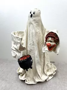 Vintage Halloween Geist mit Clownkopf primitiv gruselig Stoff & Pappmaché hohl - Bild 1 von 7
