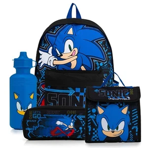 Sonic The Hedgehog Backpack 4 Piece School Set,Lunchbag Water Bottle Pencil Case - Picture 1 of 12