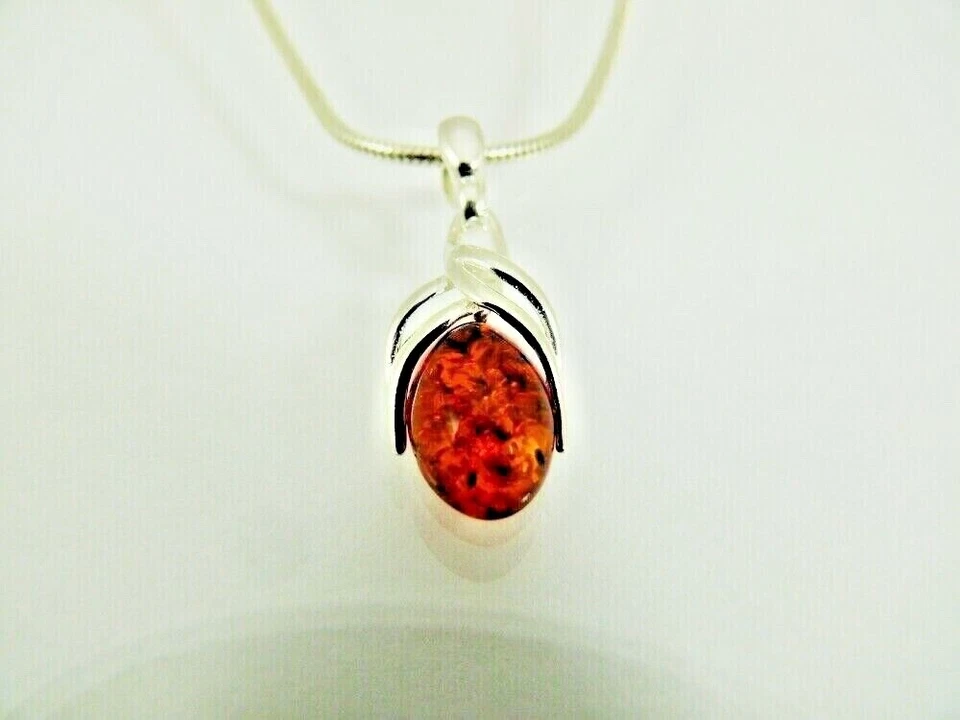 Bernstein Anhänger Silber-925 Länge 28 mm Farbe Cognac Damen Amber BAN277 - Bild 1 von 1