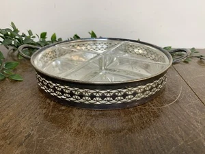 Hukin & Heath versilbertes Serviertablett | Tablett aus geteiltem Glas und Silberteller - Bild 1 von 14