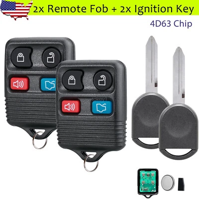 2 Keyless Entry Remote Fob 4B + 4D63 Chip Ignition Key for Ford Lincoln Mercury - Image 1 of 4