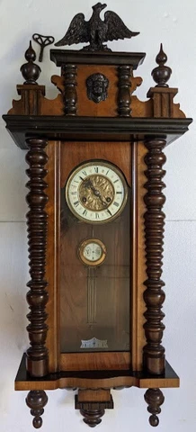 Antique  RA Walnut Vienna wall Clock eagle vintage large brown wooden weight old Cover