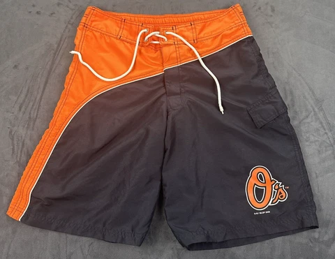 Baltimore Orioles Baseball Shorts Mens Small Orange Lined MLB Bathing Suit Swim Cover