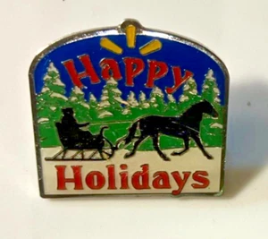 Vintage Christmas Pin - Hogeye Happy Holidays Horse & Sleigh pinback HTF! - Picture 1 of 3