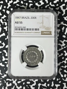 1847 Brazil 200 Reis NGC AU55 Lot#G216 Silver! Very Scarce! 2,936 Minted - Picture 1 of 3