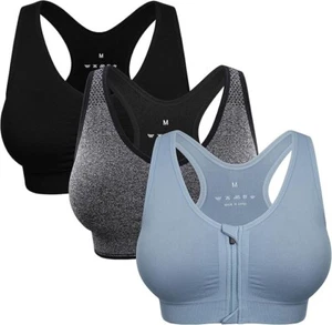Women's Zip Front Sports Bra Wireless Post-Surgery Bra Active Yoga Sports L - Picture 1 of 6