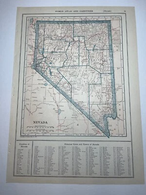 1921 Nevada State Map 10 1/2" x 15" from 1925 World Atlas SEE DESCRIPTION - Image 1 of 4