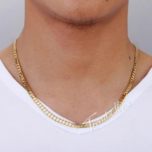 5MM Yellow Gold Filled Cuban Curb Link Necklace for Men Boys Chain 24INCH Long - Picture 1 of 4