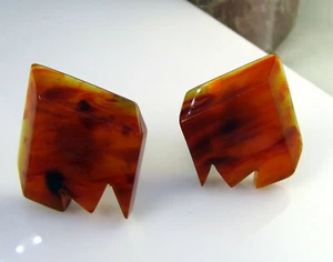 Nachlass Vintage große signierte ISADORA PARIS geschnitzte Galalith Lucite Clip Ohrringe - Bild 1 von 4