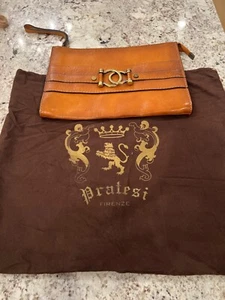 PRATESI Firenze Large Wristlet Clutch Cognac Italian Leather - Picture 1 of 3